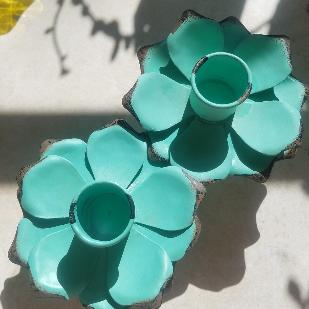 Set of two floral candlestick holders